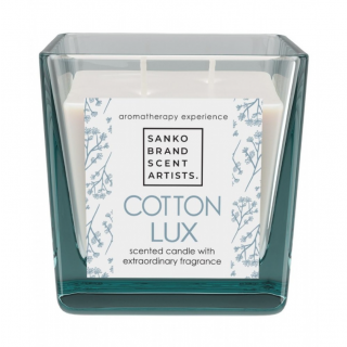 Sanko Scent Cotton Lux Scented Candle 200gr Κερί σε γυάλινο κύβο με άρωμα ανθός βαμβακιού.