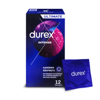 Durex Ultimate Intense12items Προφυλακτικό Με Ραβδώσεις και Κουκκίδες για πιο Έντονη Αίσθηση 12 Τεμάχια