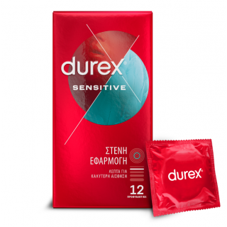 Durex Sensitive Close Fit Condoms 12 Τεμάχια Λεπτά Προφυλακτικά με Στενή Εφαρμογή 