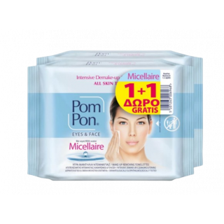 Pom Pon Micellaire Face & Eyes Υγρά Μαντηλάκια Ντεμακιγιάζ για όλους τους Τύπους Δέρματος  20 Items  1 + 1 Δώρο