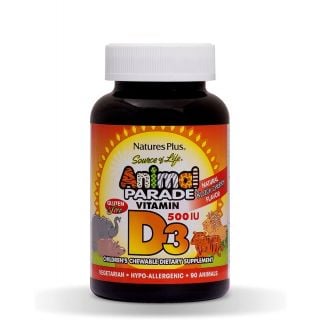 Nature's Plus Animal Parade Vitamin D3 500iu Παιδική Βιταμίνη D3 Γεύση Κεράσι 90 Μασώμενες Ταμπλέτες
