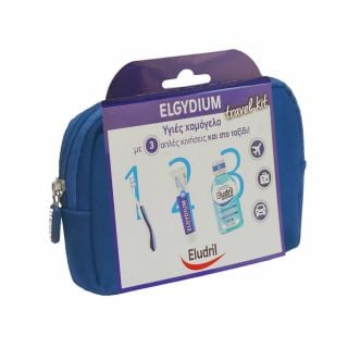 Elgydium Promo Travel Kit με Antiplaque Οδοντόπαστα 50ml & Οδοντόβουρτσα Ταξιδίου Pocket 1τεμάχιο & Eludril Protect Στοματικό Διάλυμα για Υγιή Ούλα - Δόντια 15ml & Τσαντάκι Μπλε 1τμχ