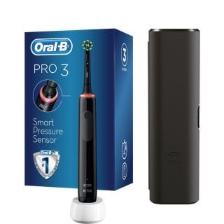 Oral-B Cross Action Pro 3 3500 Black Edition Ηλεκτρική Οδοντόβουρτσα με Αισθητήρα Πίεσης 360° & Δώρο Θήκη Ταξιδιού 1τεμάχιο