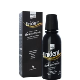 Intermed Unident Whitening Black Mouthwash 250ml Στοματικό Διάλυμα για Λεύκανση Με Ενεργό Άνθρακα