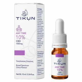 Tikun Any Time 10% CBD 1000mg Έλαιο Κάνναβης Σε Υπογλώσσιες Σταγόνες Με Γεύση Εσπεριδοειδών 10ml