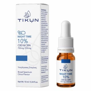 Tikun Night Time 10% CBD 750mg & CBN 250mg  Έλαιο Κάνναβης Σε Υπογλώσσιες Σταγόνες Με Γεύση Εσπεριδοειδών 10ml10ml