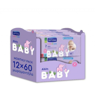 Septona Baby Calm n' Care Μωρομάντηλα χωρίς Οινόπνευμα & Parabens με Aloe Vera 12x60pcs