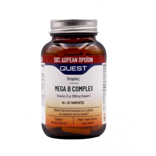 Quest Mega B Complex with Vitamin C 1000mg Σύμπλεγμα Βιταμινών Β & Βιταμίνη C 60+30Tabs