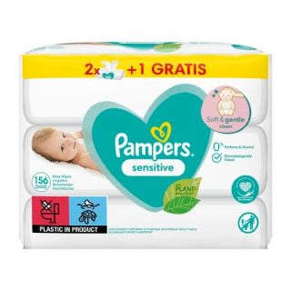 Pampers Baby Wipes Sensitive 3 x 52 Items (2+1 FREE)
