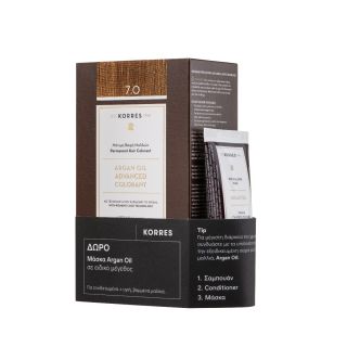 Korres Promo Argan Oil Advanced Colorant 50ml Μόνιμη Βαφή Μαλλιών 7.0 Ξανθό & Δώρο Μάσκα Argan Oil 40ml