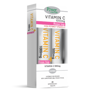 Power Health Vitamin C 1000mg Rose Hip, 20Eff.tabs & Vitamin C 500mg 20Eff.tabs