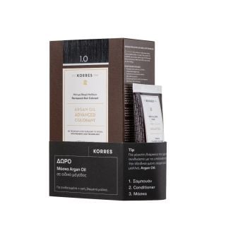 Korres Promo Argan Oil Advanced Colorant 50ml Μόνιμη Βαφή Μαλλιών 1.0 Μαύρο & Δώρο Μάσκα Argan Oil 40ml