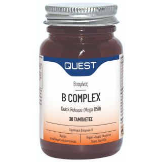 Quest Mega B-50 Quick Release 30 Tabs Σύμπλεγμα Βιταμινών B 