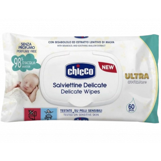 Chicco Delicate Ultra Soft & Pure Baby Whipes 60pcs Μωρομάντηλα Καθαρισμού