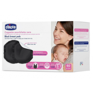 Chicco Natural Feeling 61773-90 Black Antibacterial Breast Pads Επιθέματα Στήθους Αντιβακτηριακά 60 Τεμάχια 