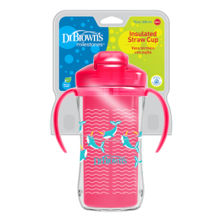 Dr. Brown's Milestones™ Insulated Straw Cup 12m+ Fuchsia-Narwhal 300ml (TC01201)