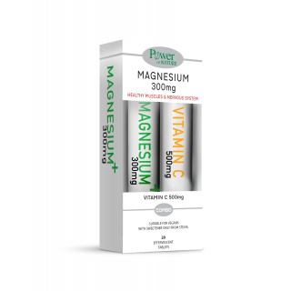Power Health Magnesium 300mg Stevia 20 Αναβράζοντα Δισκία Μαγνήσιο + Vitamin C 500mg 20 Αναβράζοντα Δισκία 1 + 1 ΔΩΡΟ