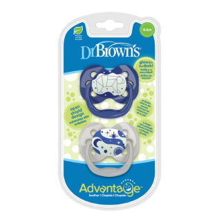 Dr. Brown's Advantage™ Glow-in-the-Dark Silicone Pacifiers 0-6m Bear Blue (PA12003) 2pcs