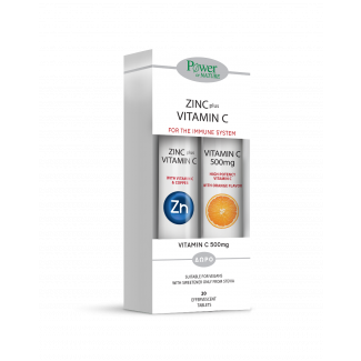 Power Health Zinc & Vitamin C Stevia 20 Αναβράζοντα Δισκία & Vitamin C 500mg 20 Αναβράζοντα Δισκία Λεμόνι